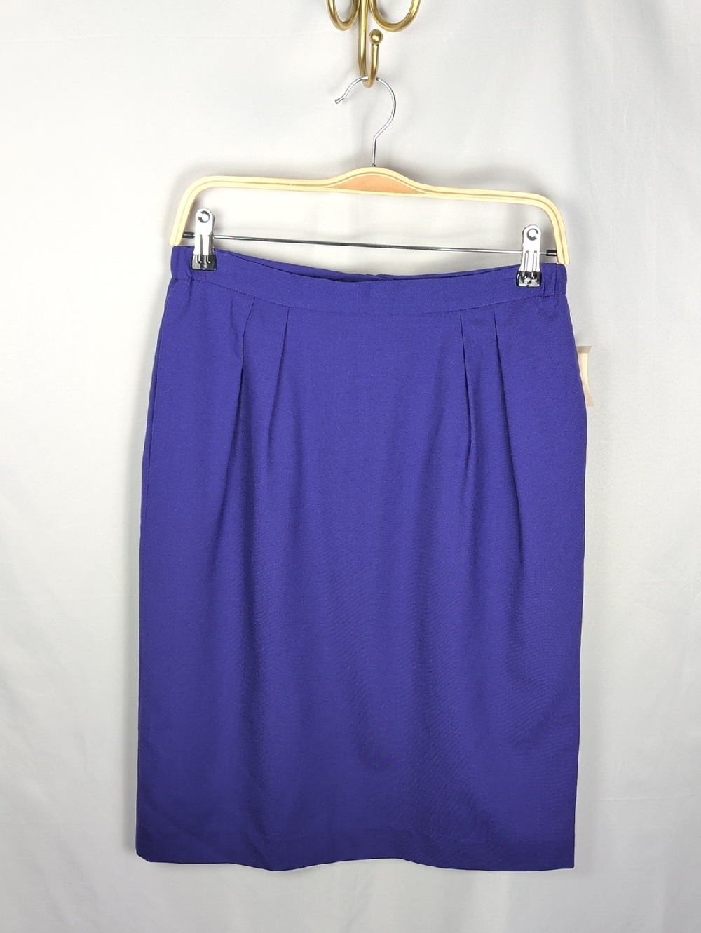 Carol Miller Vintage Purple Wool Pencil Skirt Pleated High Waist, 10